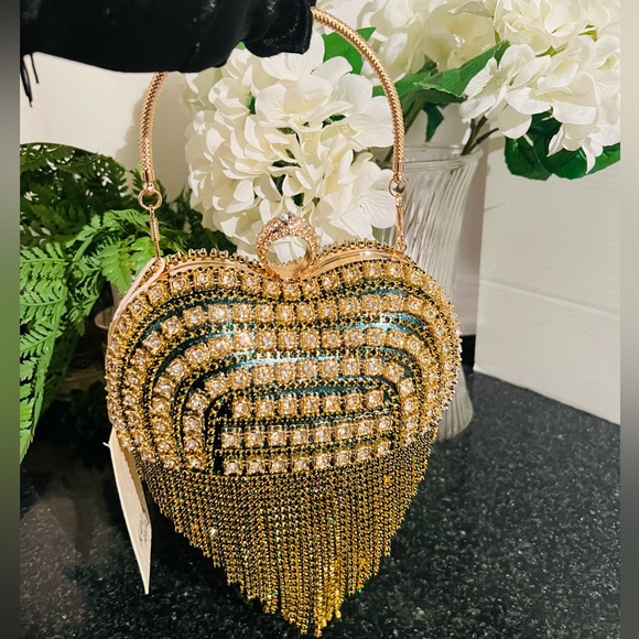 boutique Handbags - Rhinestone Heart-Shaped Evening Bag NWT